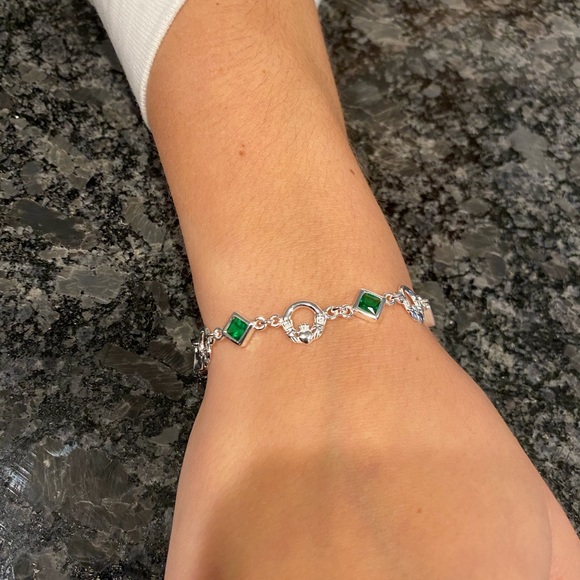Sale $49 Firm! Sterling Claddagh Charm & Green Cz Bracelet - Picture 13 of 17